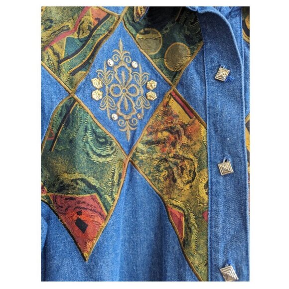 Vintage Info Denim Button Down Denim Top - Picture 2 of 6